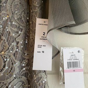 Ignite Evenings Dove Sequined Lace Dress with Chiffon Cape Over